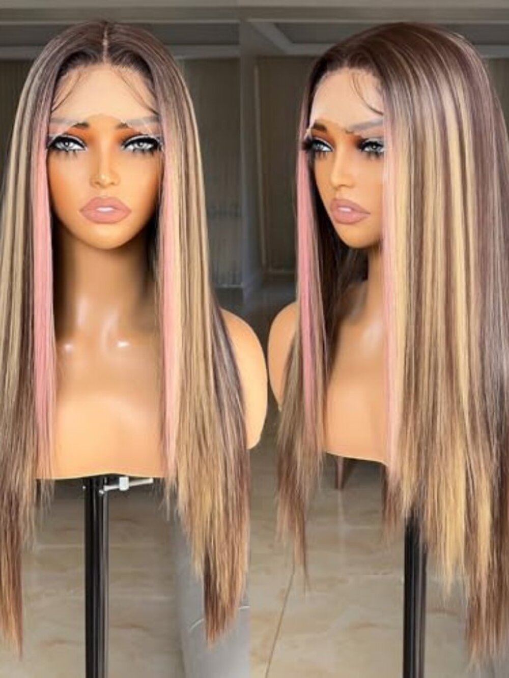 Pink Highlight Wig Lace Front Wigs Glueless Wig Long Straight Wigs for Women